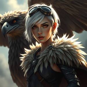 a woman with a bird
