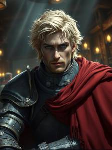 a man in armor with red cape