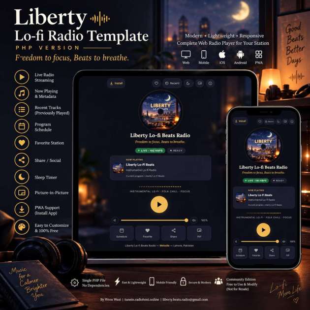 Liberty Lo-fi Radio (PHP Template)