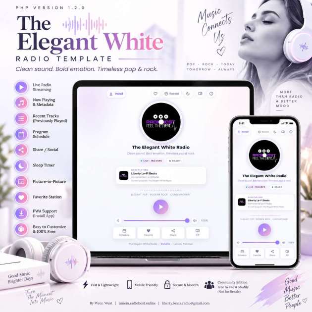 Elegant White Radio (PHP Template)